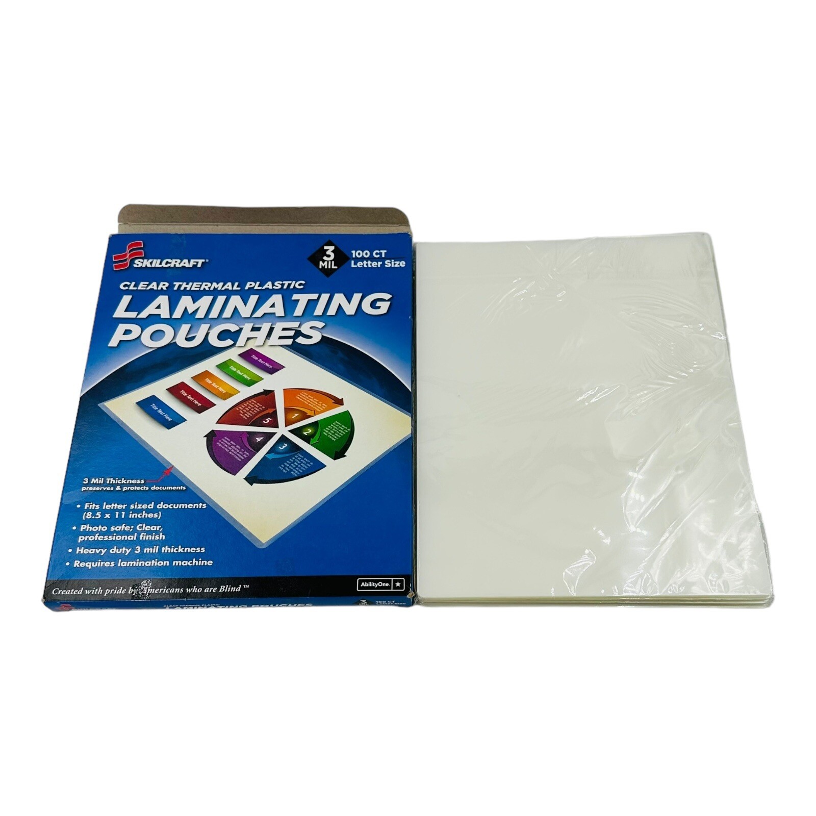 100 Pouches Skilcraft 3 Mil Thermal Laminating Pouches Letter Size Clear