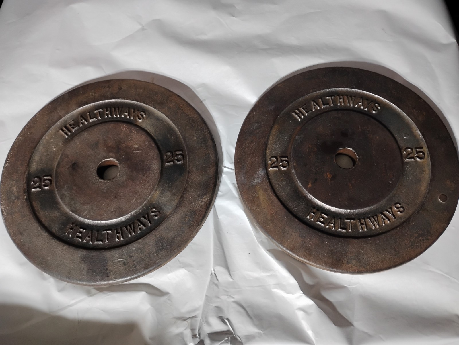 vintage Healthways Hollywood 25lb standard weight plate pair double H
