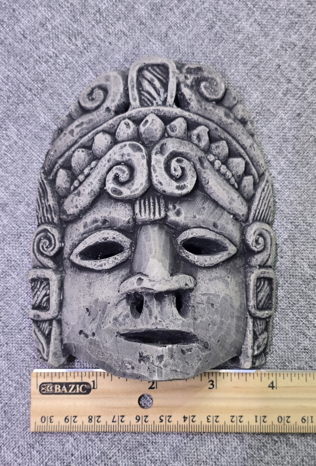 Vintage Aztec Mayan Style Mask Wall Plaque Cast Cement Tribal Face Decor