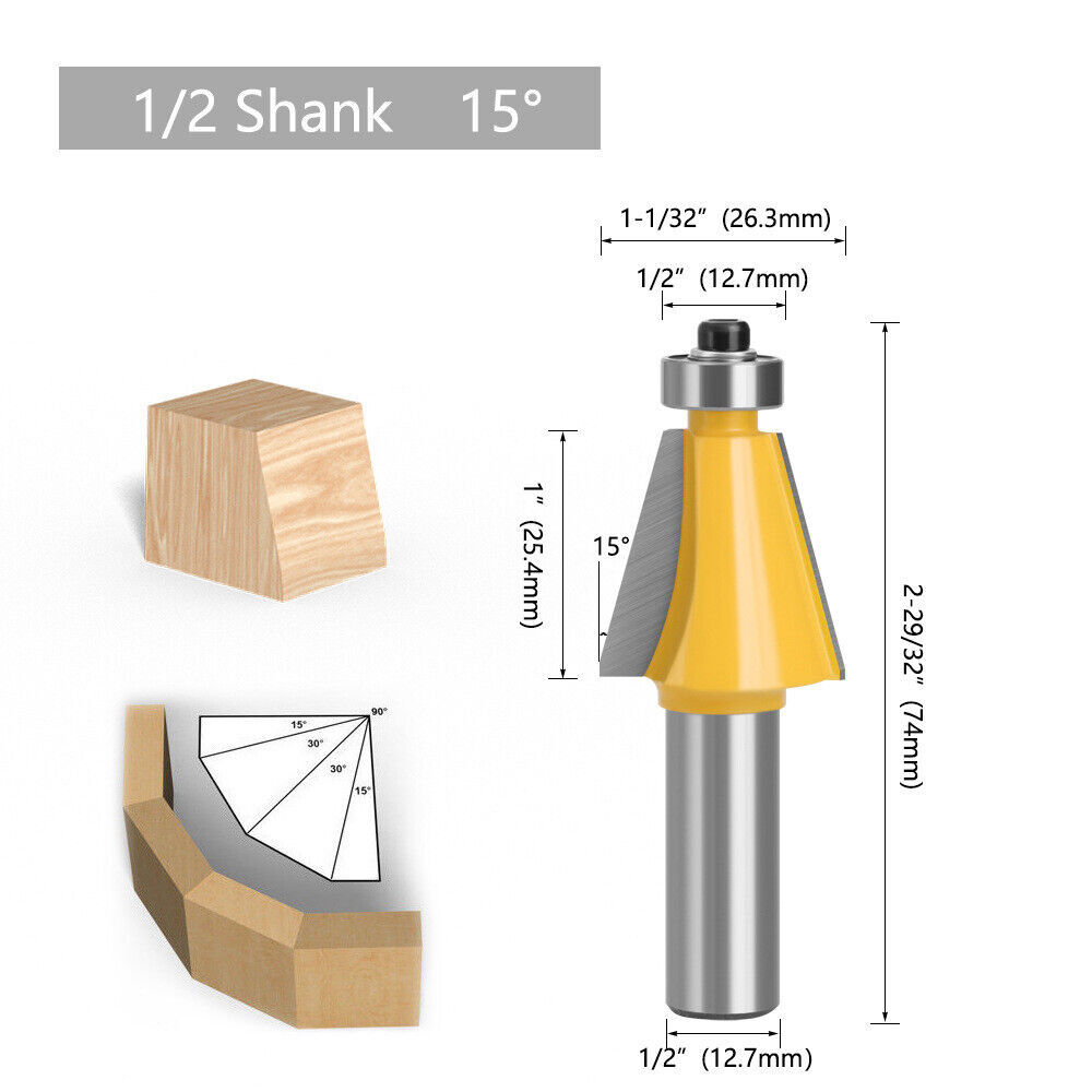 5 Bit Chamfer Edge Forming Router Bit Set - 1/2" Shank Woodworking Cutter