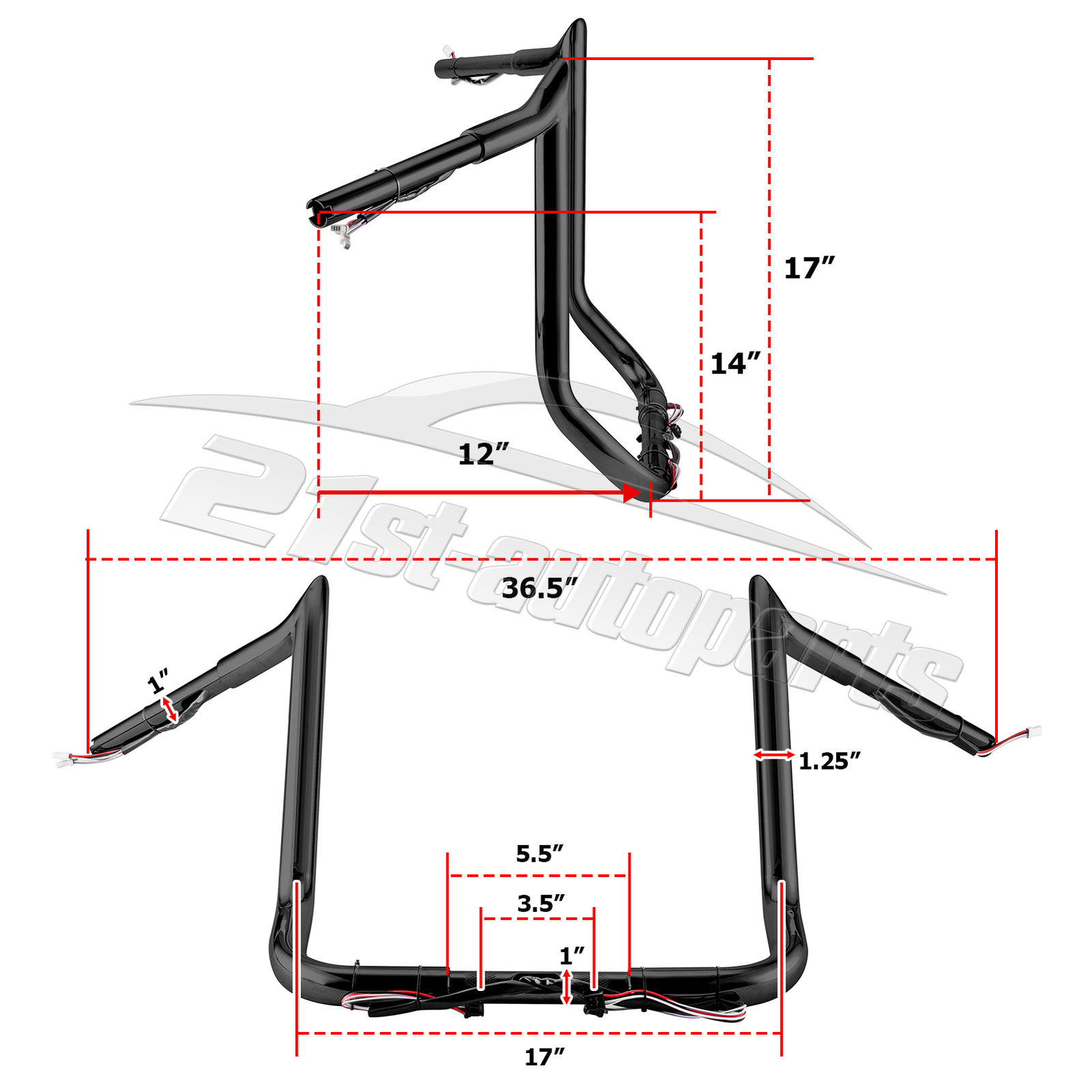 Gloss Black 14" Pre-Wired Meathook Handlebars For Harley Electra Glide 2014-2023