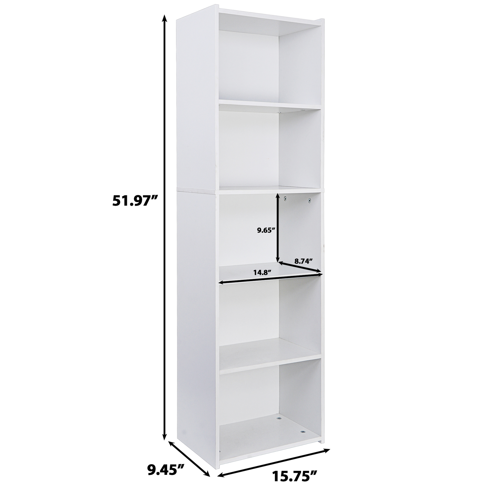 5 Shelves White Display Storage Cabinet Bookshelf for Home and Office