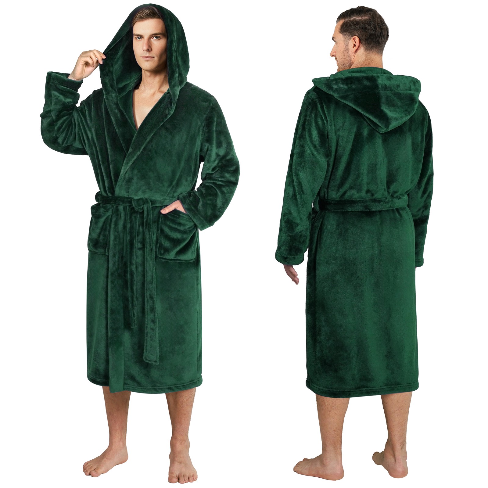 Mens Lightweight Robe Microfiber Fleece Bathrobe Long Soft Spa Bath Male Robe