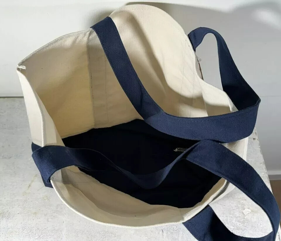 Trader Joe’s Reusable Heavy Cotton Canvas Shopping Bag, Off White & Navy, Large