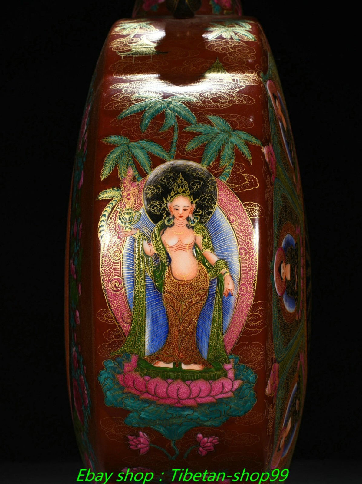 19.2"Qing Yongzheng Marked Enamel Colour Porcelain Gold Buddha Bottle Vase