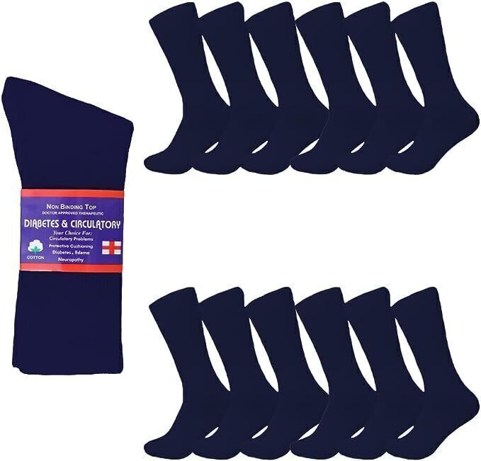 12 Pairs Men's Health Circulatory Diabetic Cotton crew socks 9-11 10-13 13-15