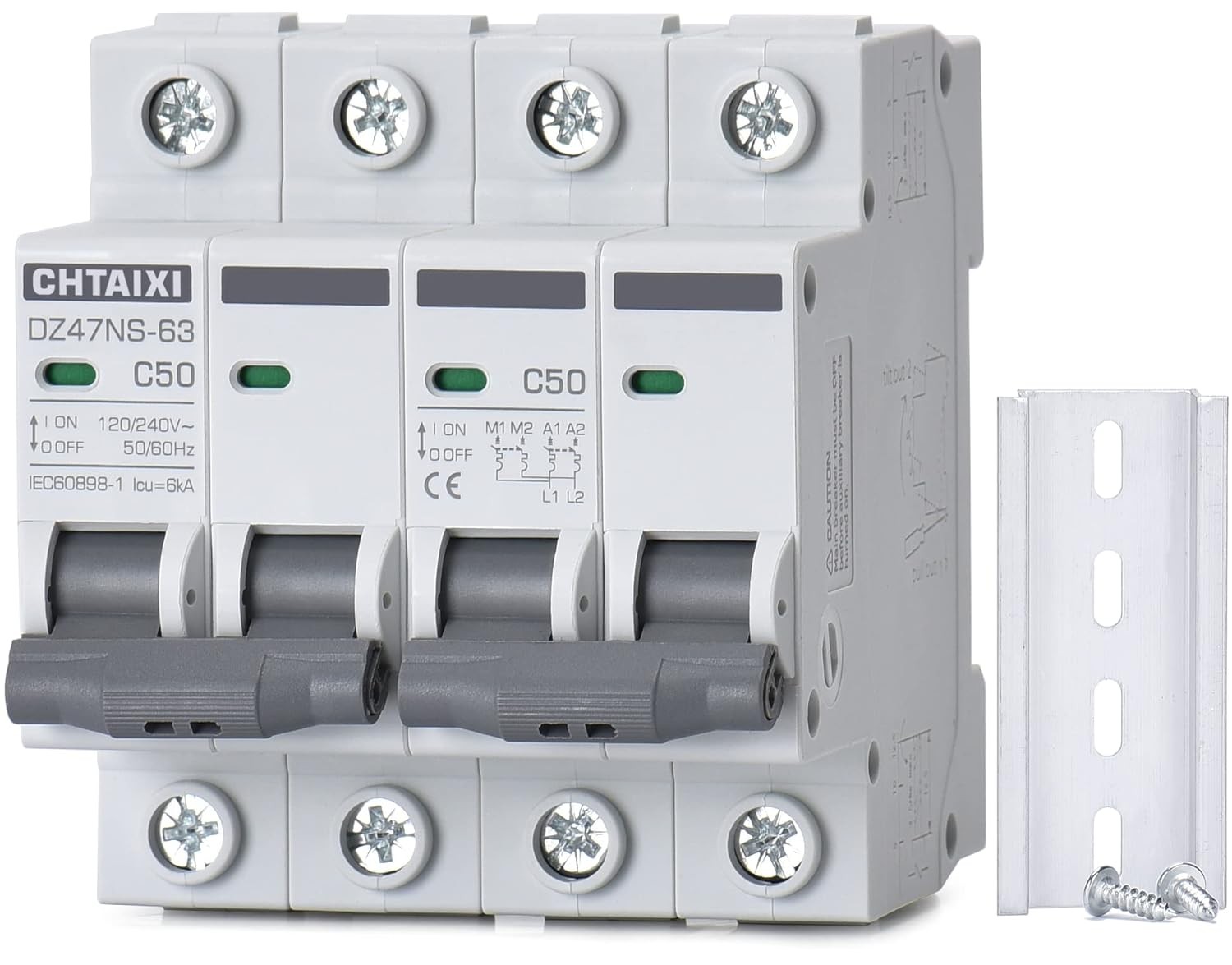 Manual Transfer Switch, 50 Amp 120V/240V AC Dual 2-Pole DIN Rail Mount RV Transf