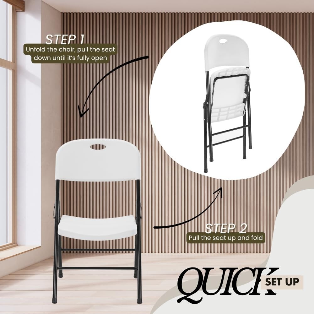 4-Pack Heavy Duty Plastic Folding Chair, 450 lbs Capacity Foldable Chairs