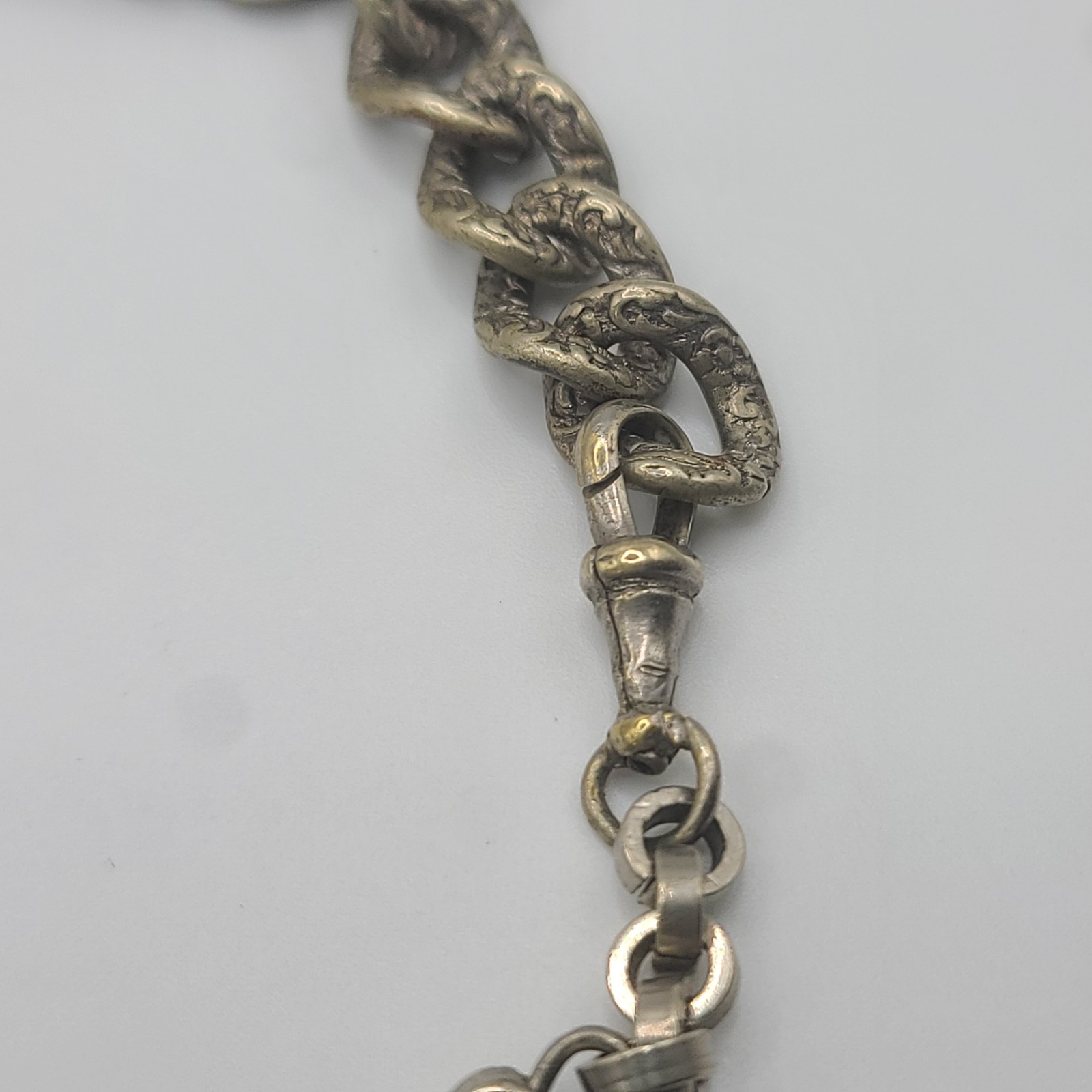 Vintage Slider Watch Chain Fob Gold Stone Fringe Silver Tone HEAVY NICE