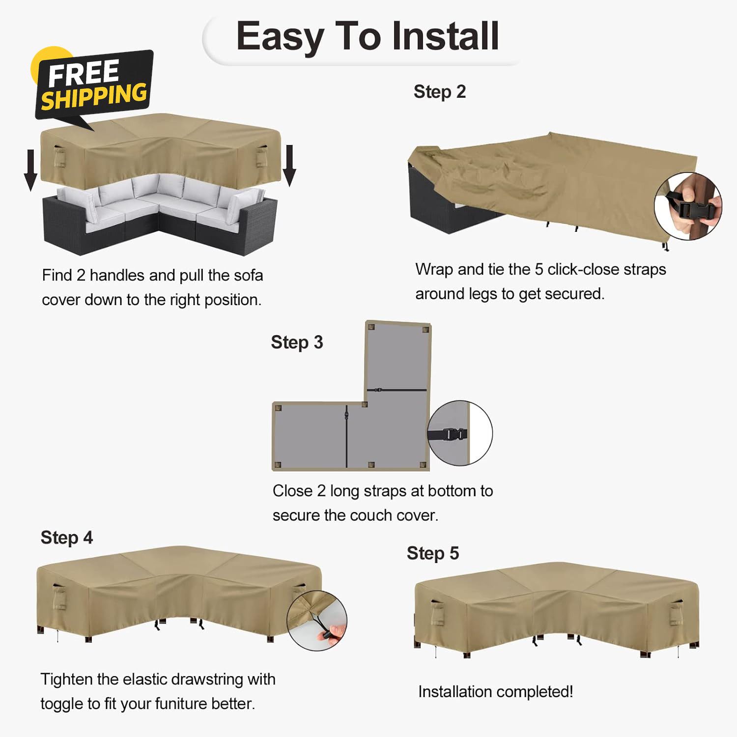 Outdoor Sectional Sofa Cover Waterproof V Shaped Patio Furniture Covers for Deck