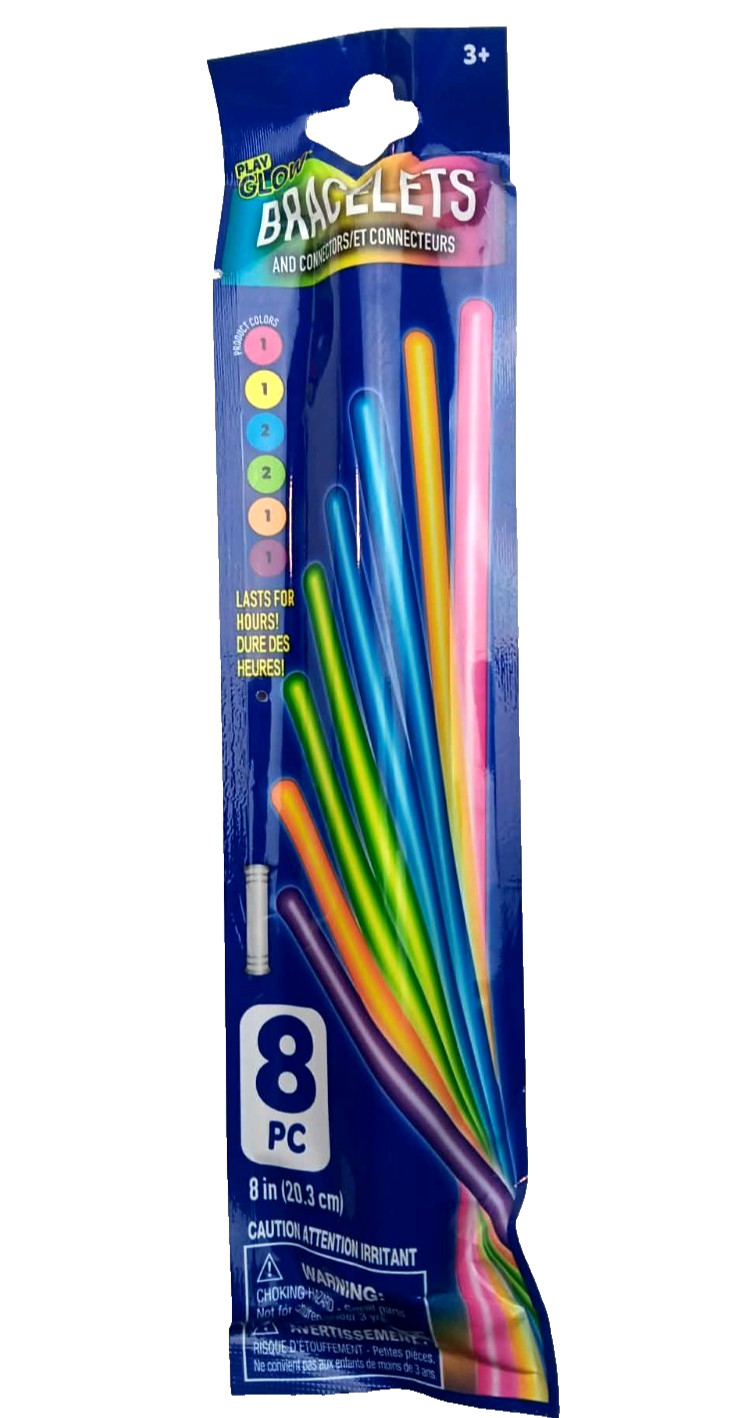(Pack of 8) Glow Bracelets w/ Connectors 6 Different Colors Glow Sticks 8 Inch