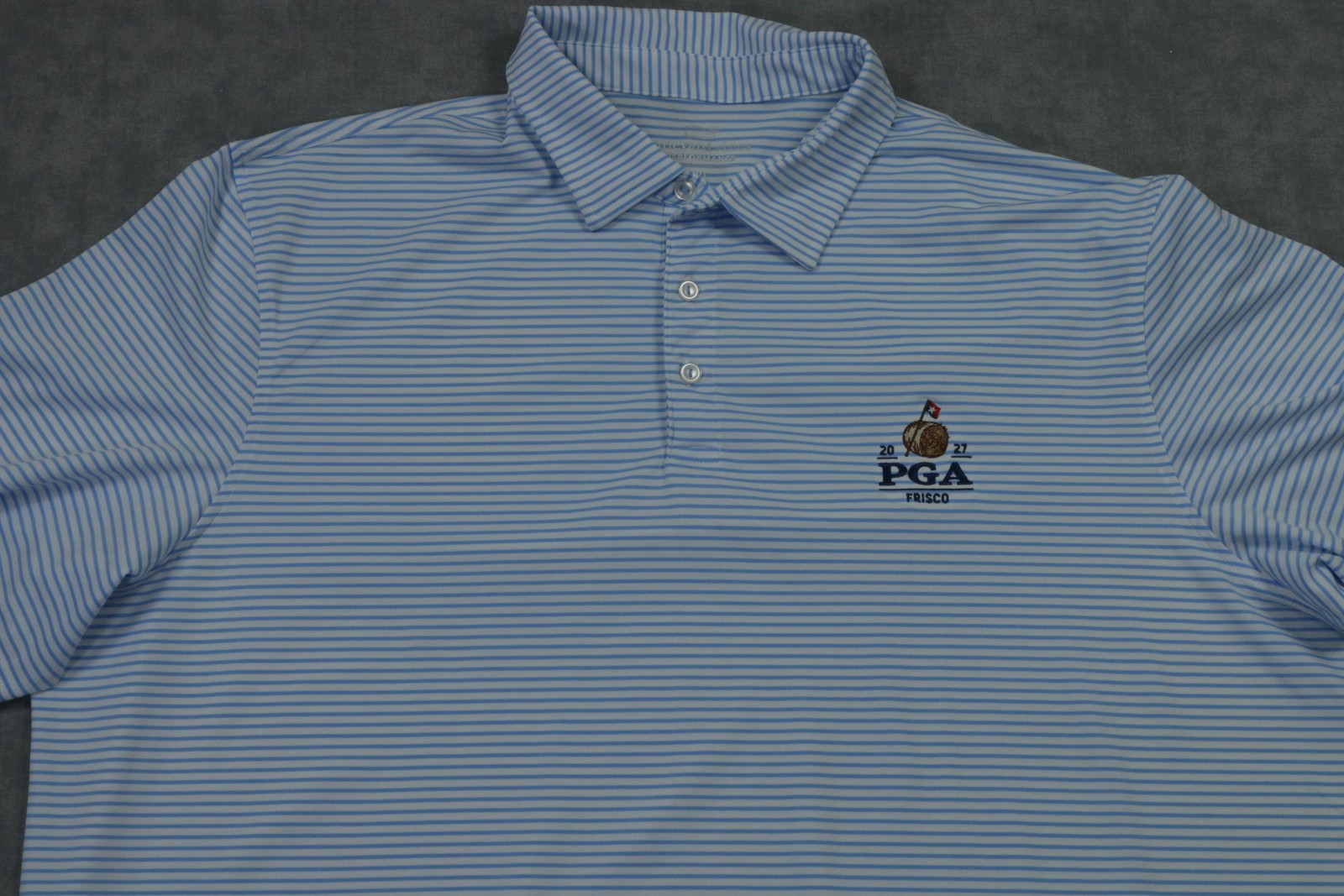 2027 PGA Frisco Polo Shirt Mens 2XL Blue Striped Performance Golf Vineyard Vines