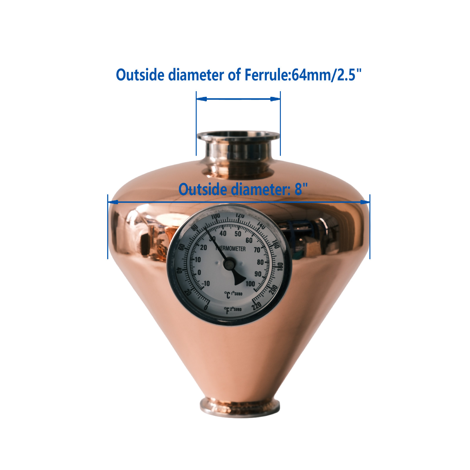 2 inch Tri Clamp Copper Distillation Helmet - Distilling Reflux - w/ Thermometer