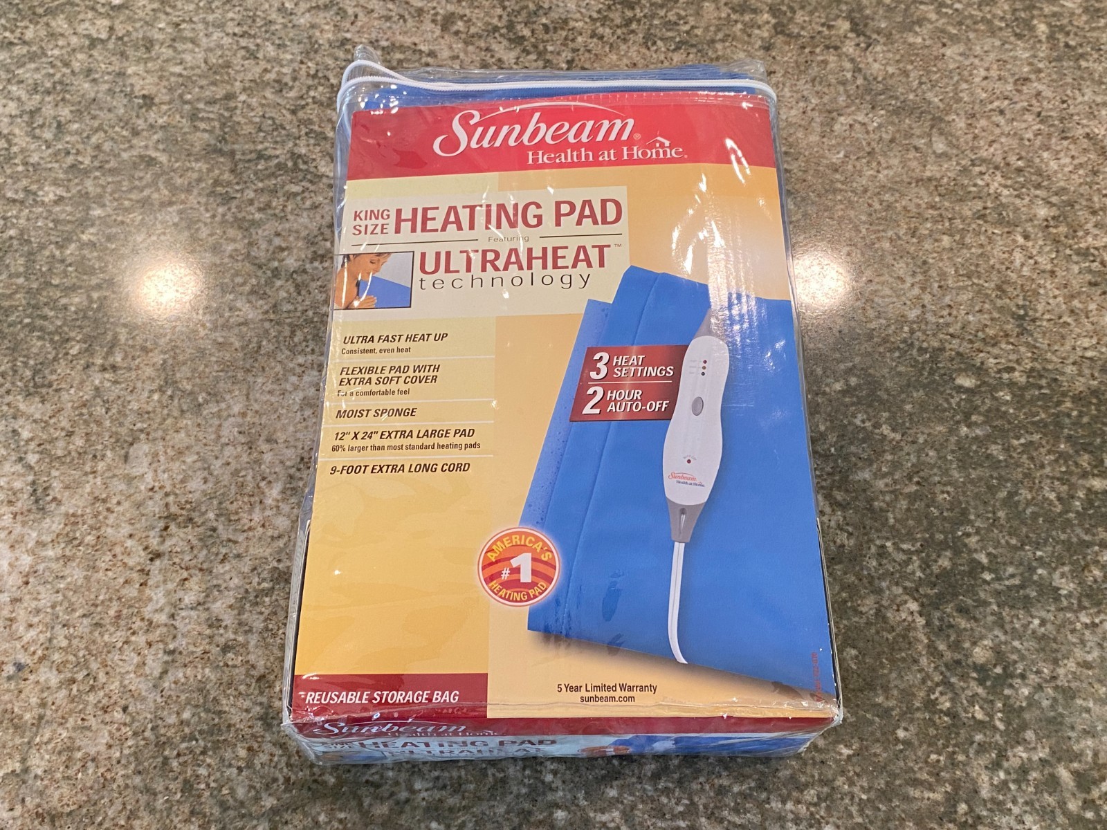 NIB New 2016 Sunbeam King Size Heating Pad - Ultra Heat Technology 12”x24” XL