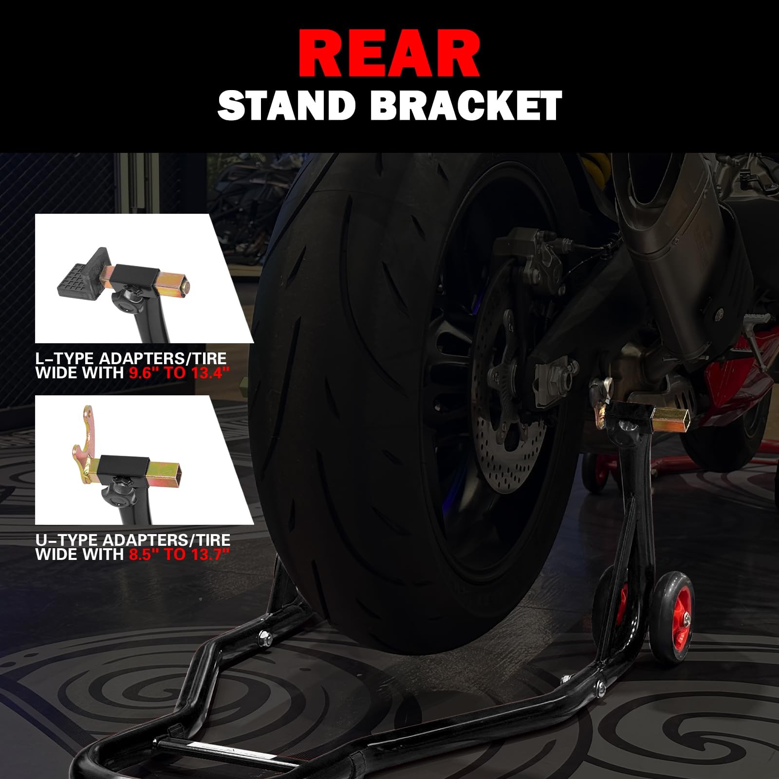 MOTO4U Motorcycle Front & & Rear Stand Black, & Black