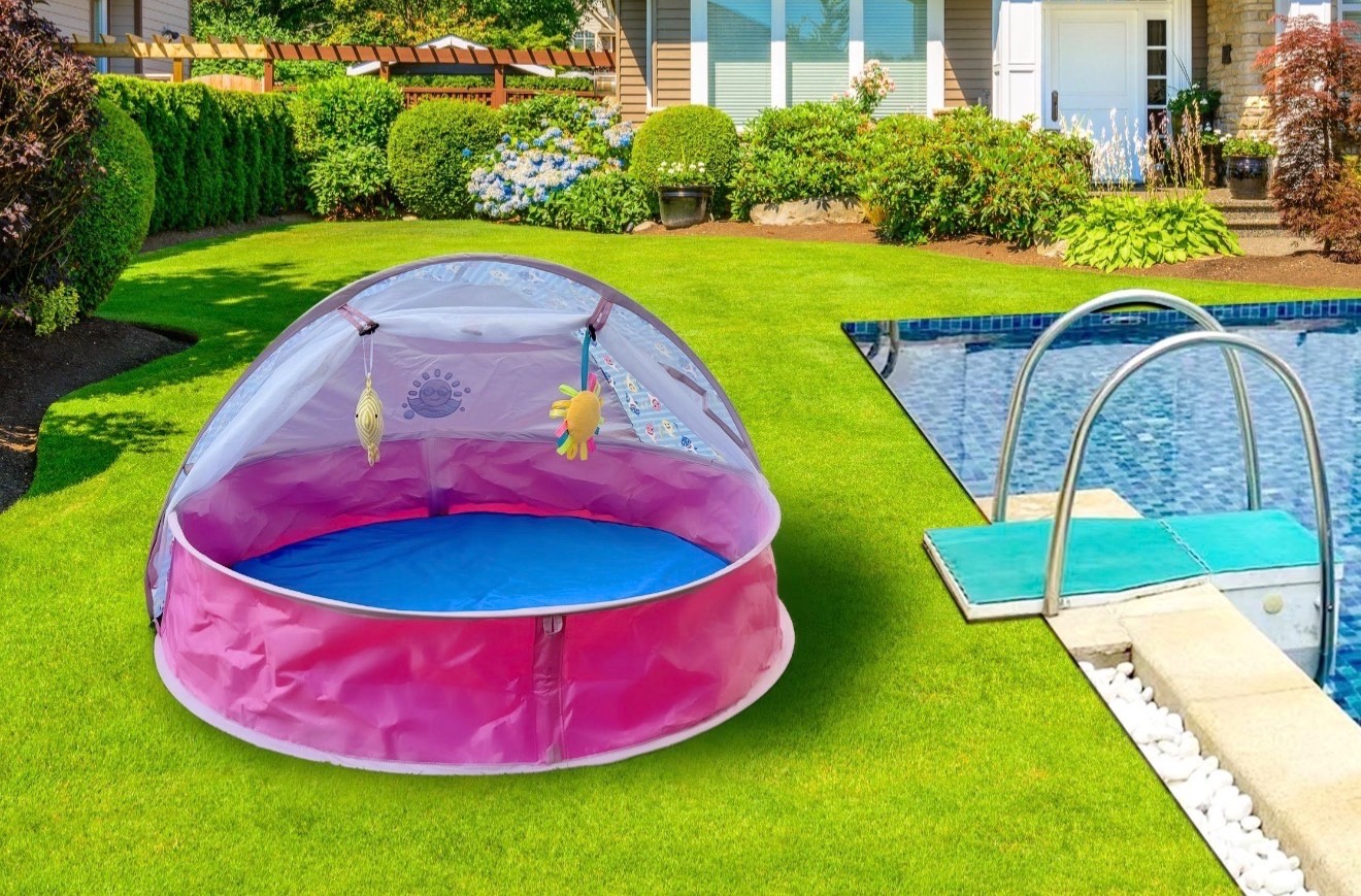 Foldable Baby Splash Pool with Sunshade Canopy – Portable Kiddie Pool Pink
