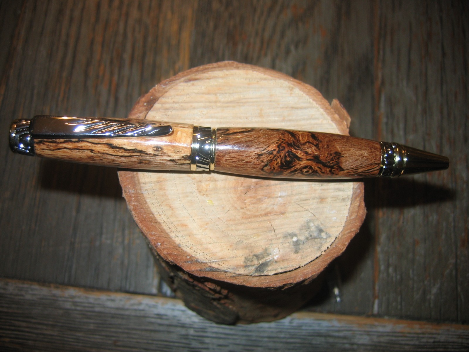 Gorgeous HM Gold and Chrome Trim Ultra Cigar Pen in Highly Spalted Sweetgum