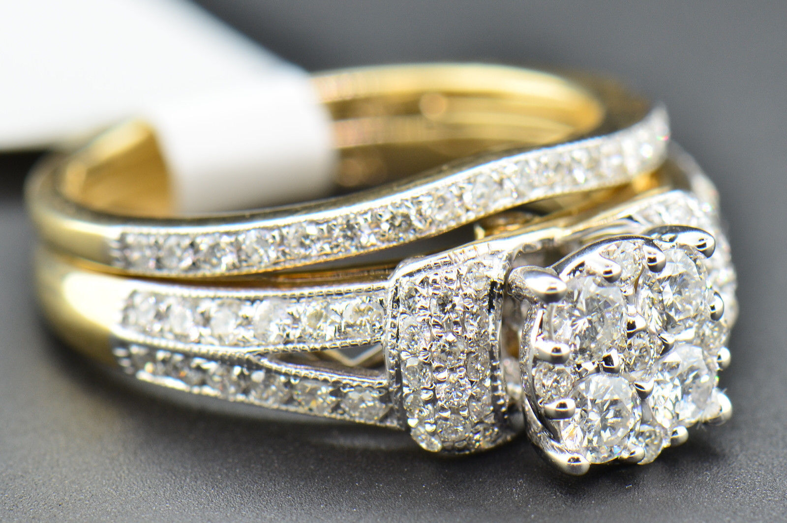 Diamond Bridal Set Engagement Ring & Wedding Band 14K Yellow Gold 1.25 Ct