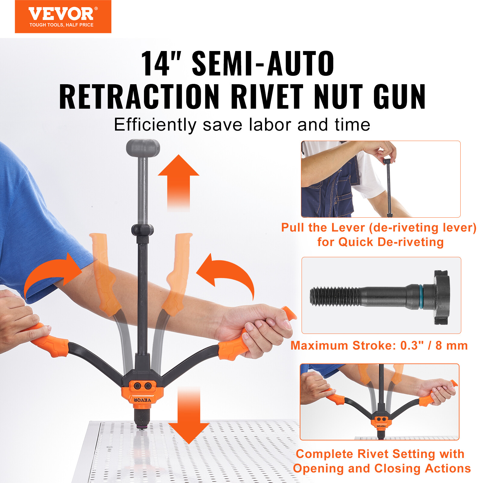 VEVOR Rivet Nut Tool 14in Rivnut Tool Kit 7 PCS Mandrels and 70 PCS Rivet Nuts