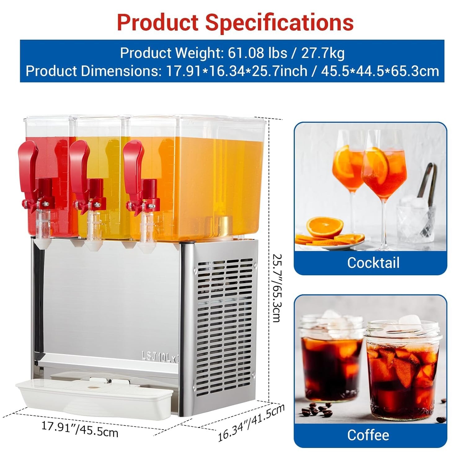 30L Commercial Beverage Dispenser 3 Tanks 7.93 Gallon Commercial Juice Dispenser