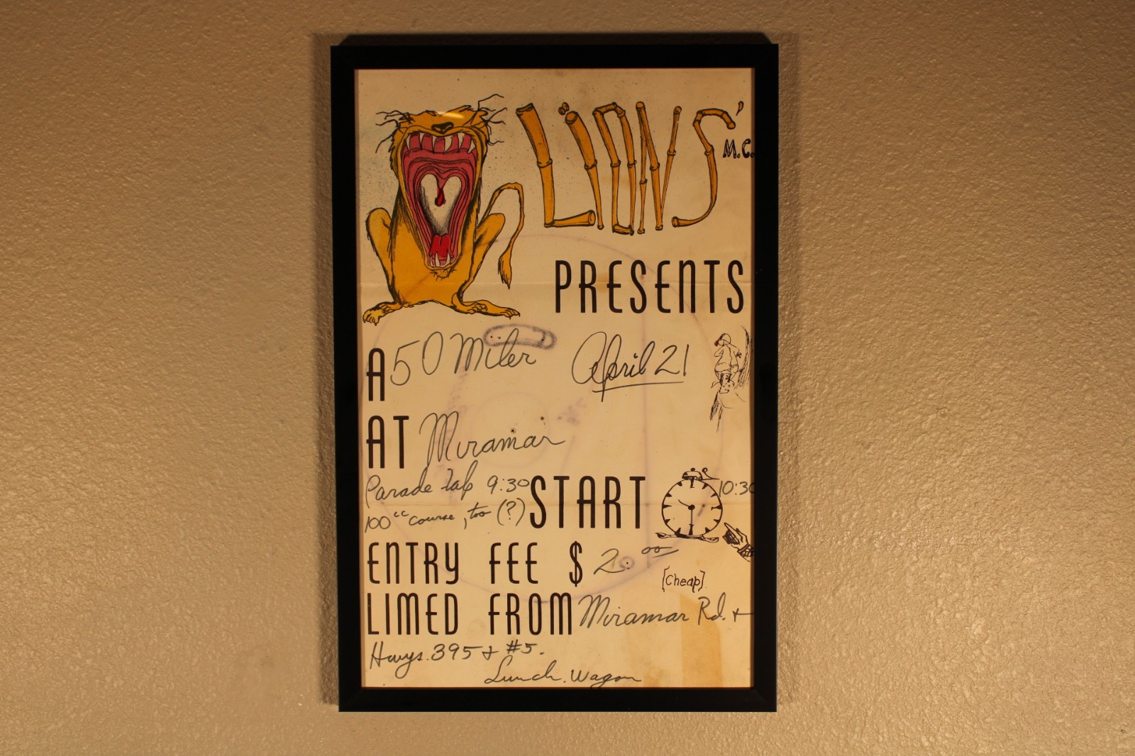 1966 Motorcycle Lions MC TT Racing Framed Poster Rare 1-of-Kind 50-Mile Sign Art