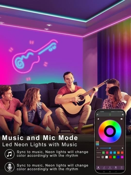 100Ft LED Neon Rope Lights with App and Remote Control, IP65 Waterproof Neon Str