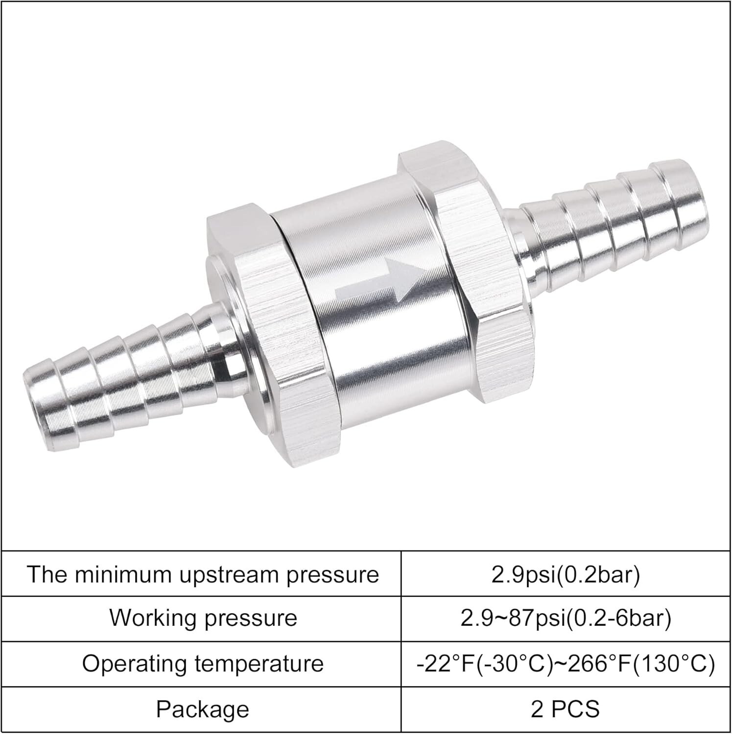 1/4" Fuel Check Valve One Way Inline Non Return Diesel Gasoline Black 6mm 2PCS