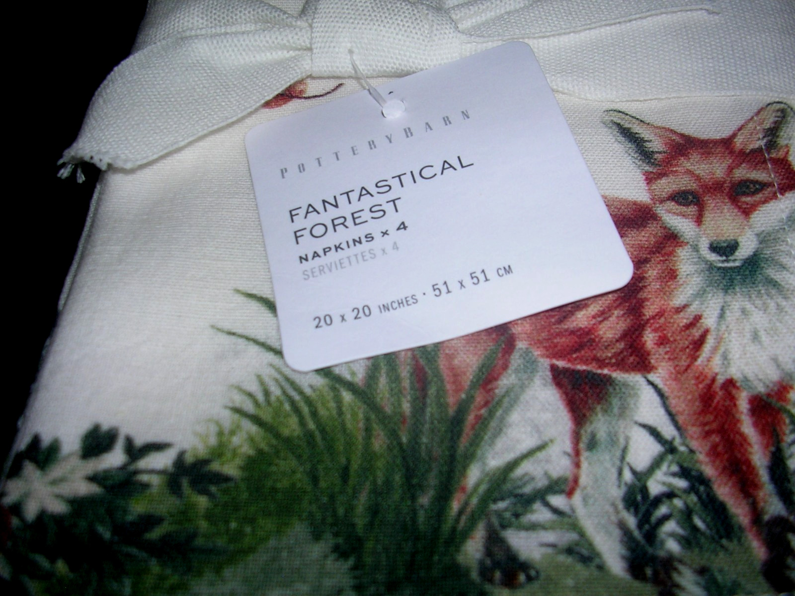 POTTERY BARN FANTASTICAL FOREST NAPKINS SET OF FOUR COTTON & LINEN NEW WITH TAGS