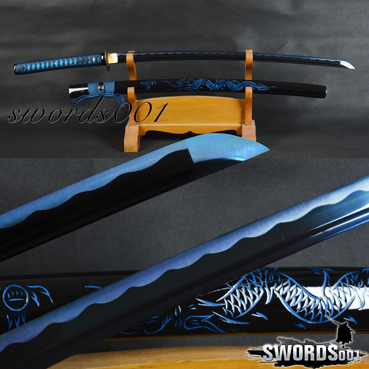 Blue Dragon Katana Japanese Samurai Sword 1095 Carbon Steel Functional Full Tang