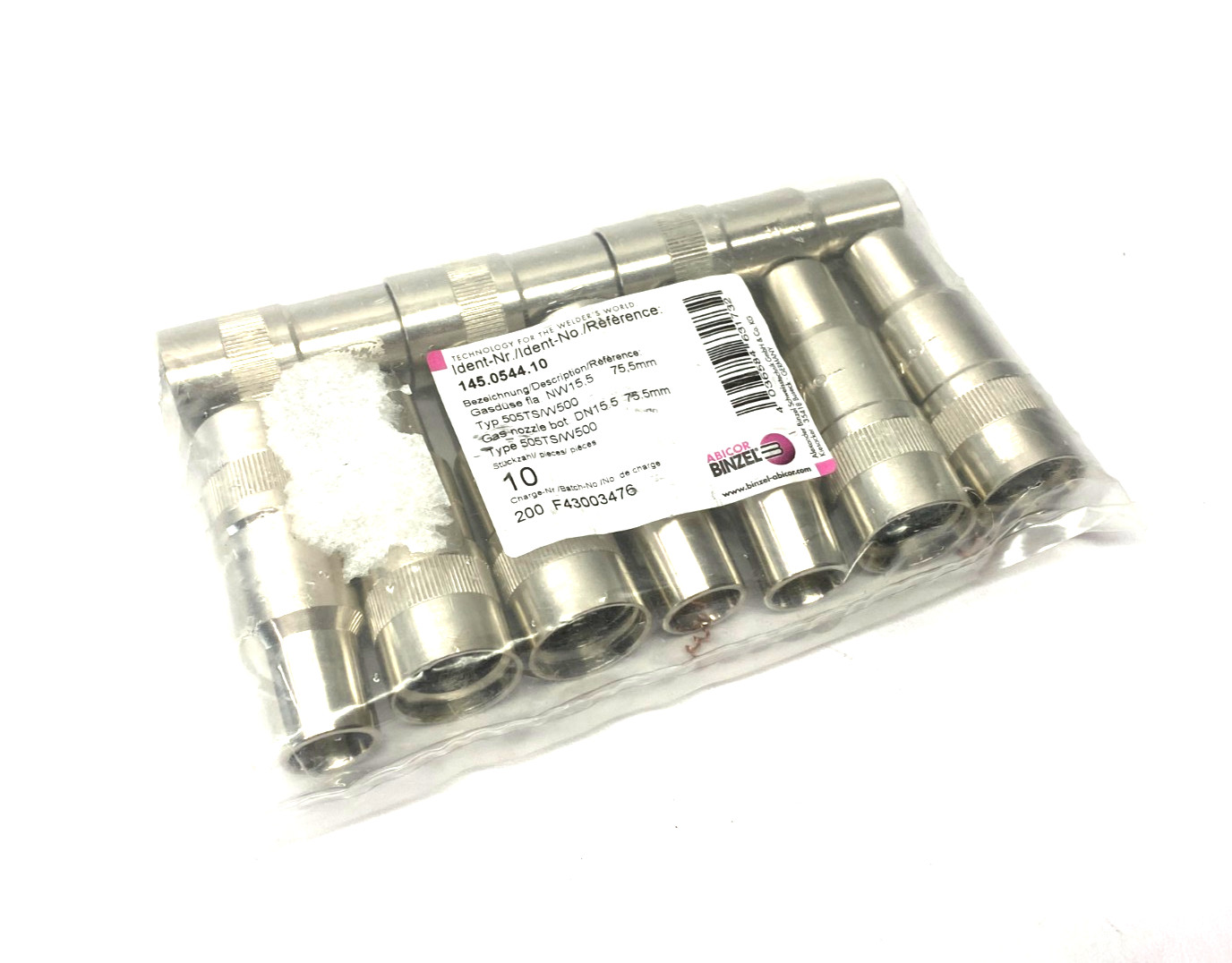 Abicor Binzel 145.0544 Gas Nozzle Robo C-Thread Bfm 15.5 x 75.5 PKG OF 10