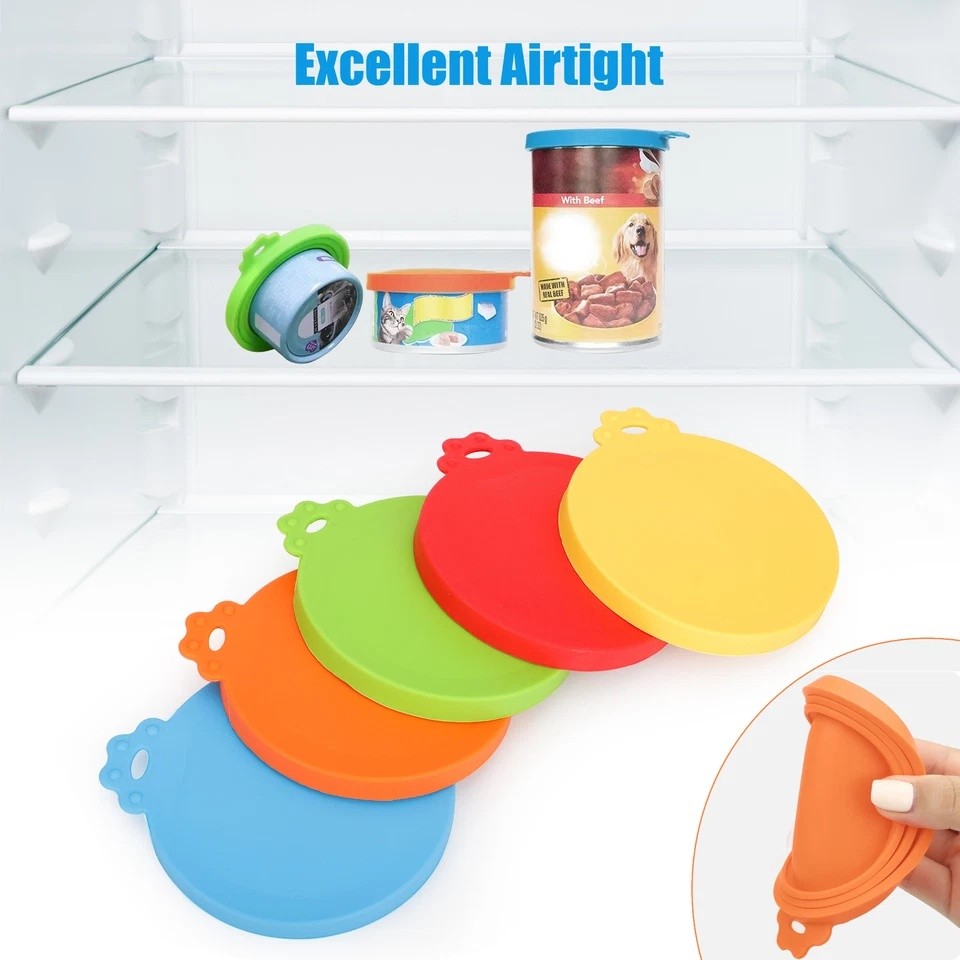 5x Safe Silicone Pet Food Can Cover Universal Reusable Can Lids 5 Spoon BPA Free