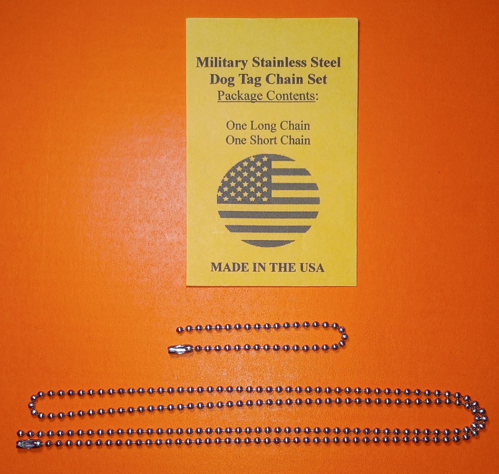 24" & 4.5" Stainless Steel Military Ball Bead Dog Tag Chain Necklace Set USAMade