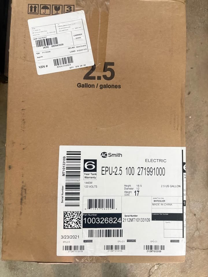 a.o. smith signature 2.5-gallon 1440-watt 1 element point electric water Heaters