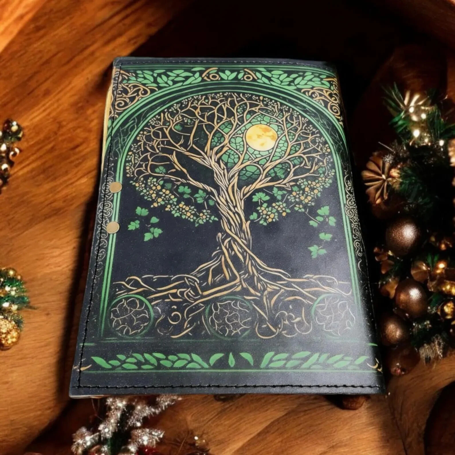 400 Page Large Grimoire Vintage leather journal, Tree of Life Fat Journal.