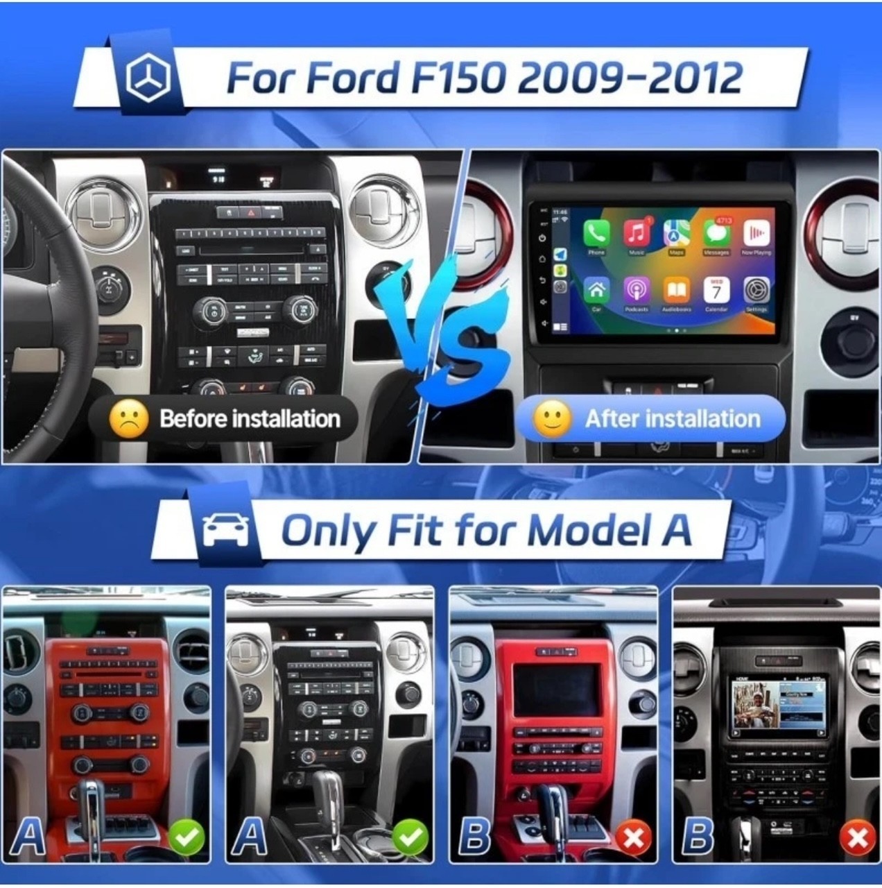 Ford F150 2009-2014 Apple Carplay Android 14 4+32G Car Stereo Radio HEAD UNIT B