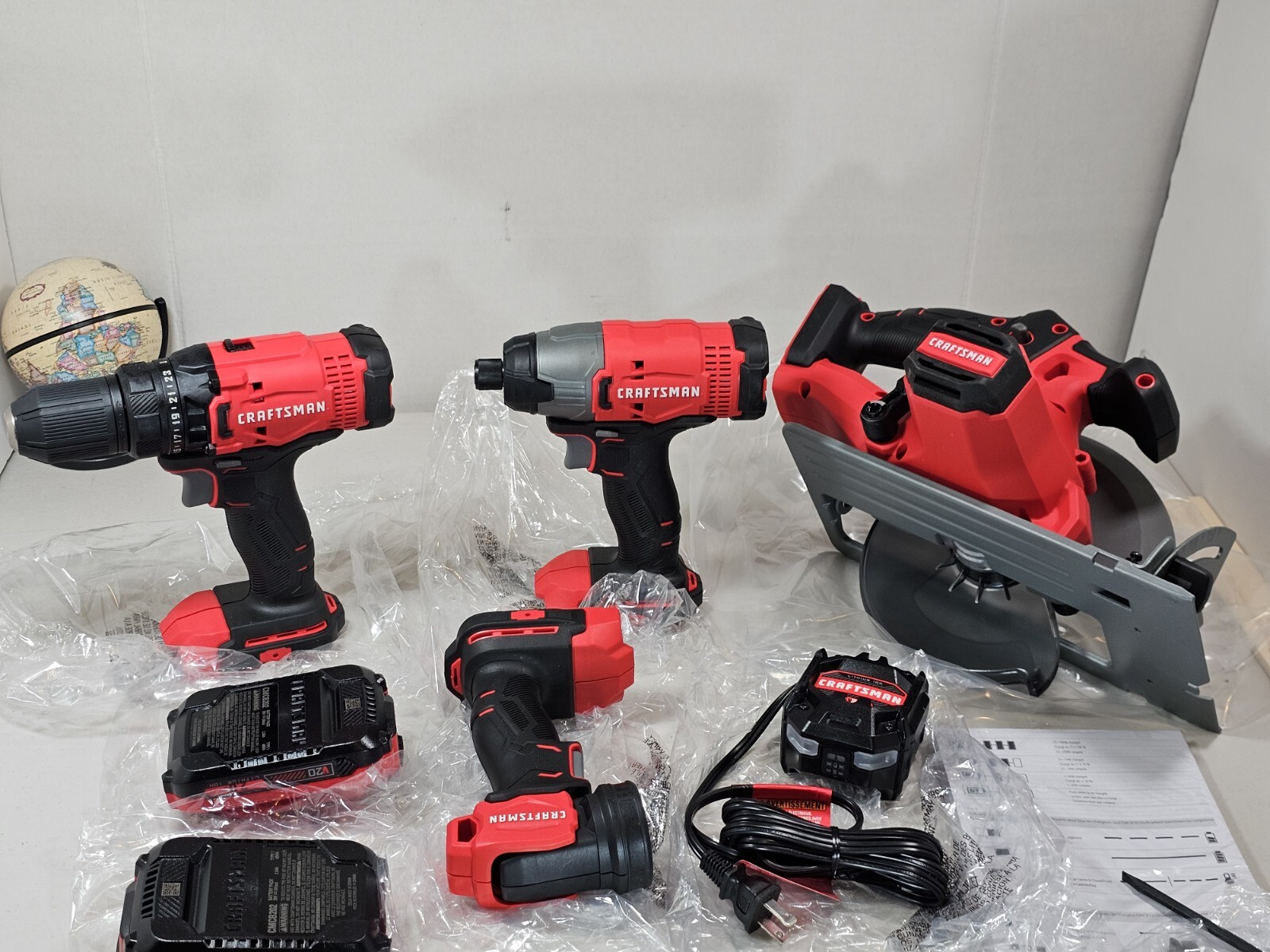 Craftsman CMCK401D2 V20 Li-Ion 4 Tool Combo Kit + (2) 2.0 AH Battery Cordless