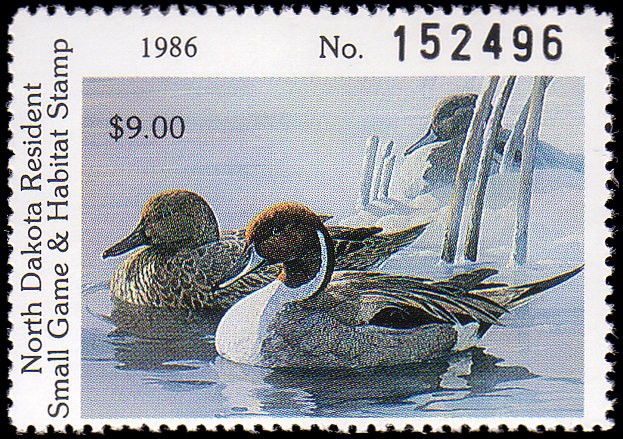 US state revenue-North Dakota #ND44 MNH 1986 small game (duck) stamp