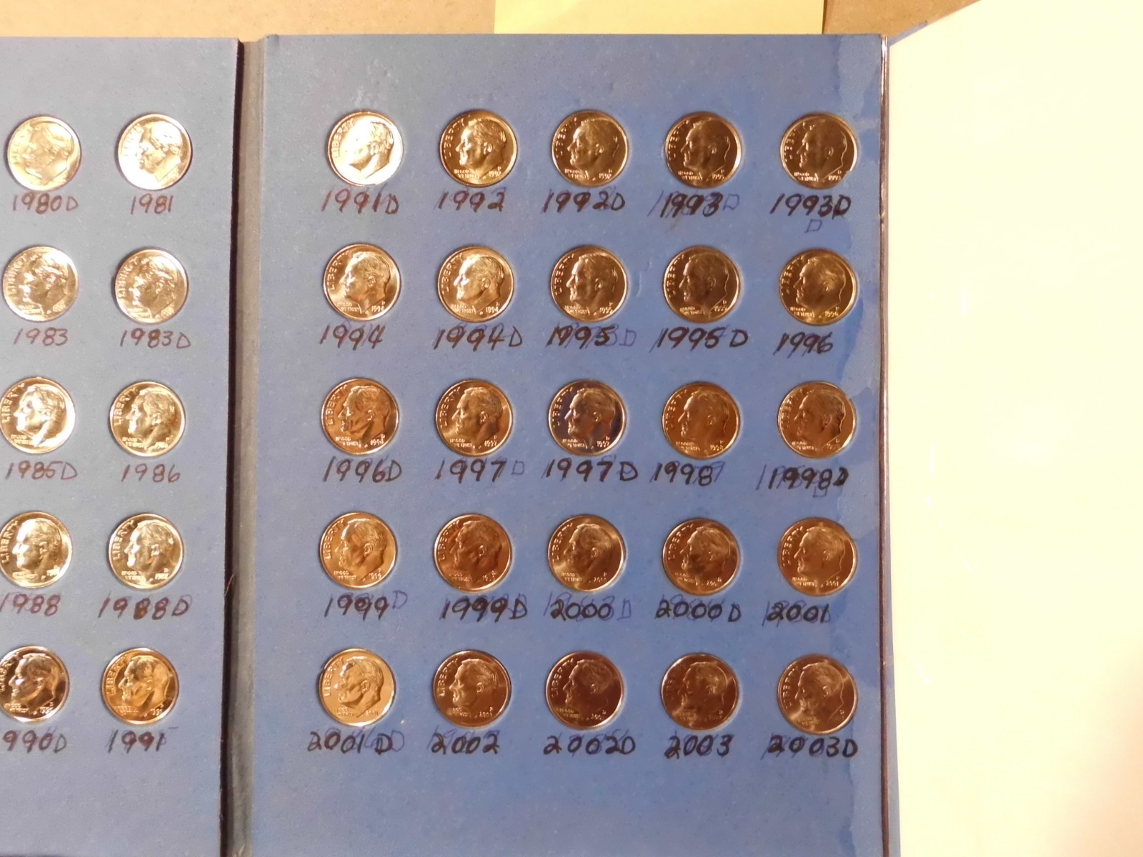 ROOSEVELT DIME COMPLETE 1965 - 2003 P&D SET (ALL UNC. COINS) #TOV429