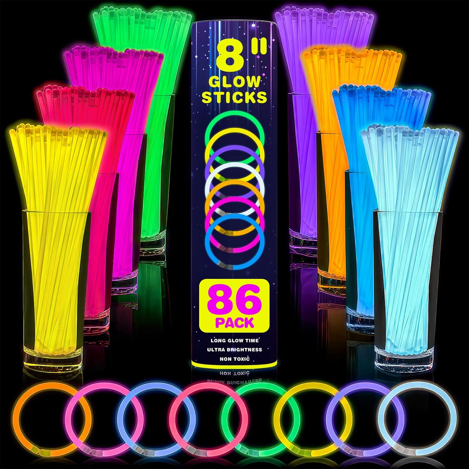 86 PCS Ultra Bright Glow Sticks,  Inch Glow Sticks Bulk Party Pack, Light up Sti