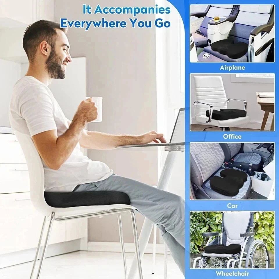 Memory Foam Seat Cushion Office Chair Car Seat Pad Coccyx Tailbone Pain Relief