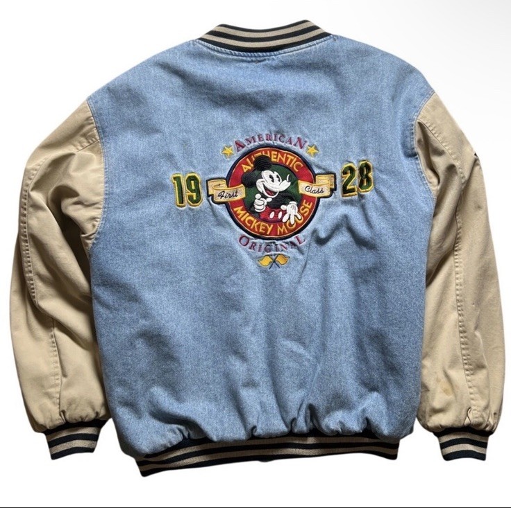 Disney Mickey Mouse 1928 Varsity Jacket Adult Light Blue Beige