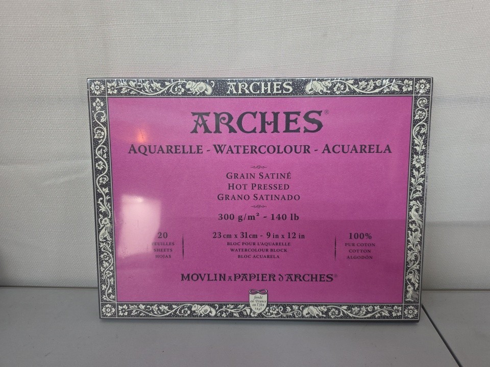 Arches Aquarelle Hot Pressed Watercolor Block 9 in x 12 in - 140 lb, 20 Sheets