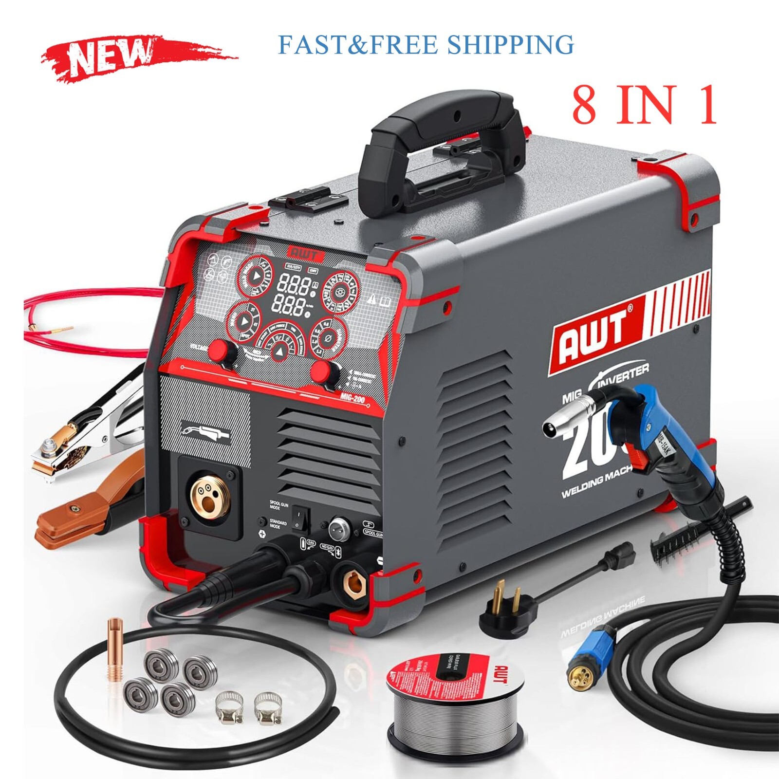 AWT 8 in 1 Aluminum MIG Welder, 200A 110/220V MultiProcess Welding Machine