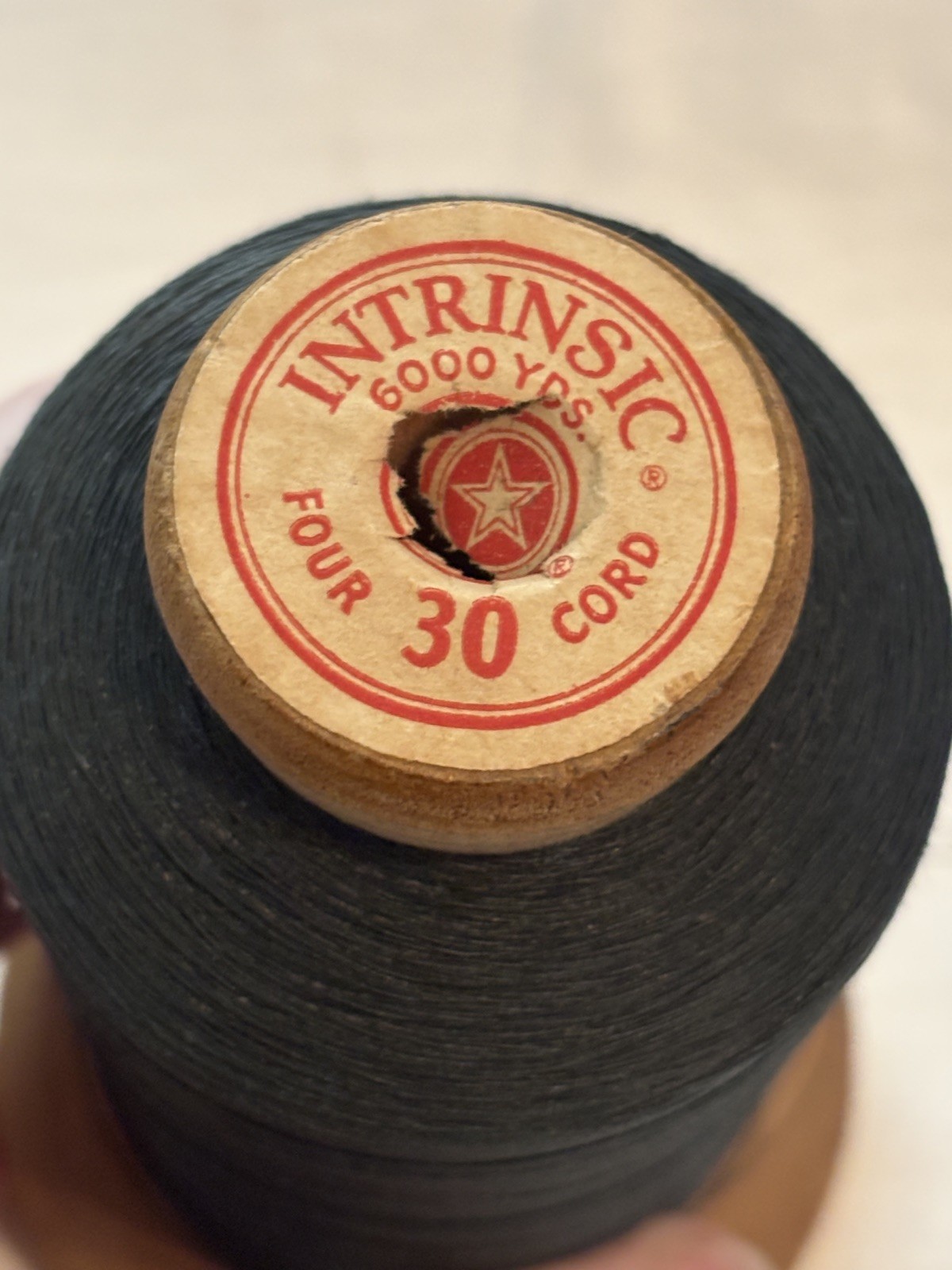 Intrinsic Wood Spool Black Cotton Thread #30 Vintage - American Thread Co. USA