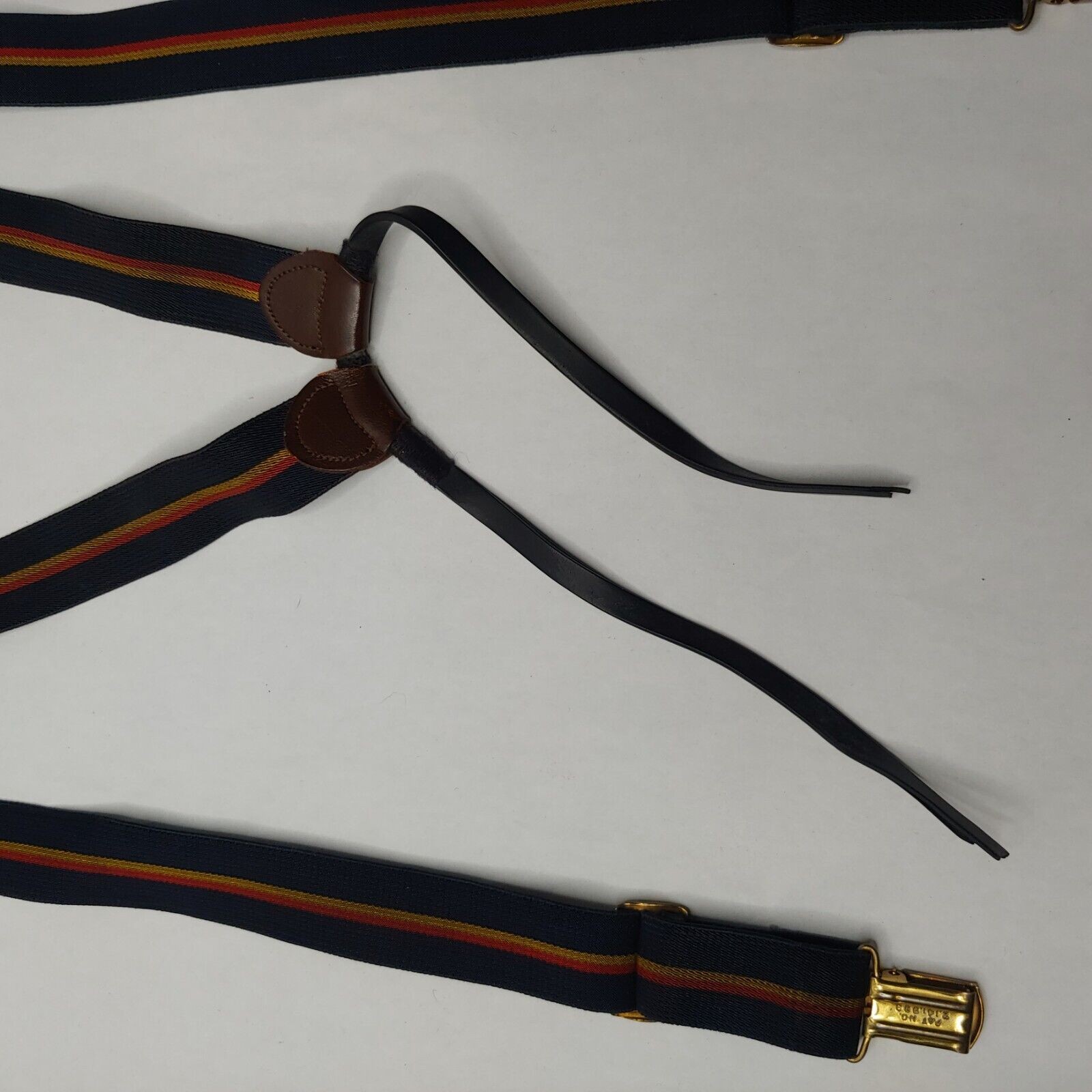 Vintage Boys Pant Suspenders Black Gold Stripe Stretch Adjustable Belt READ