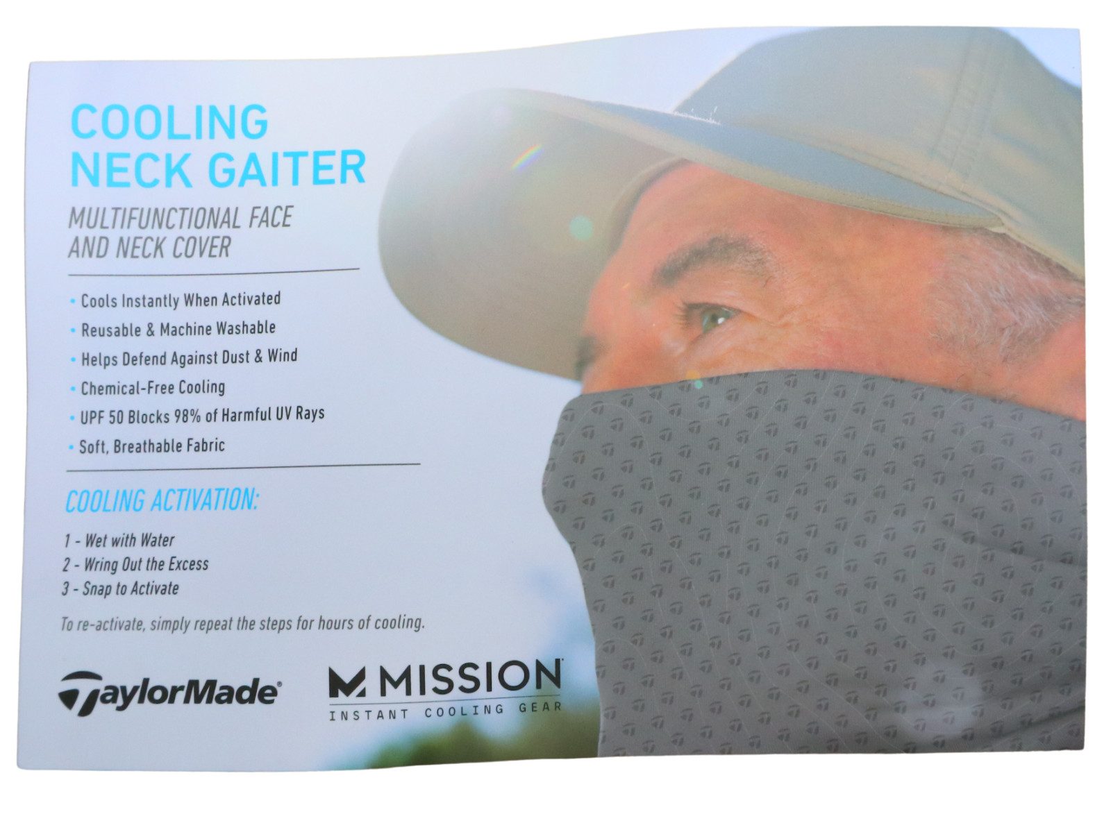 TaylorMade Cool Mission Gray Neck Gaiter – 10x21” All-Over Print