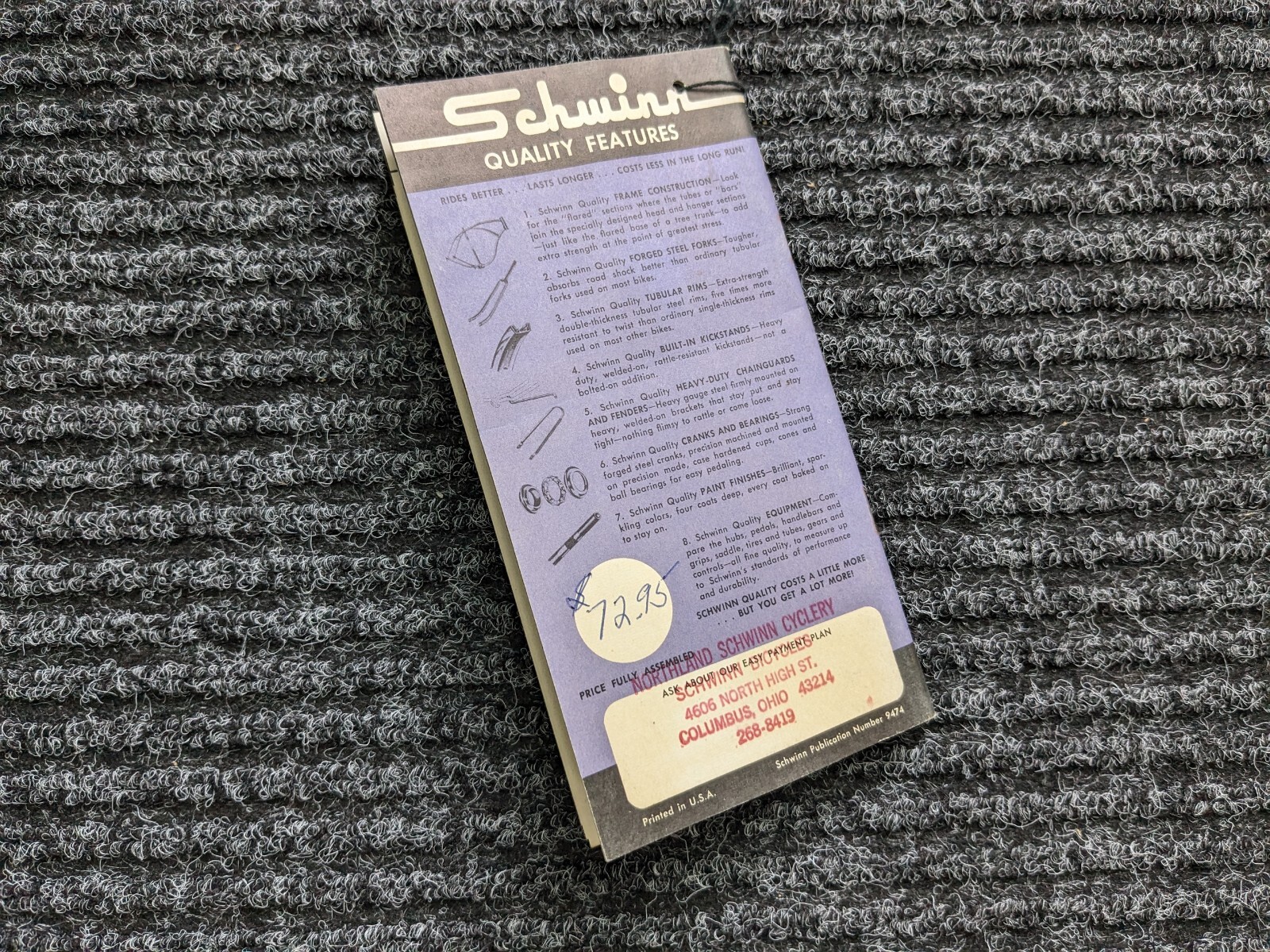 SCHWINN 1967 Bicycle Fastback & Rams Horn Stingray Owners Manual