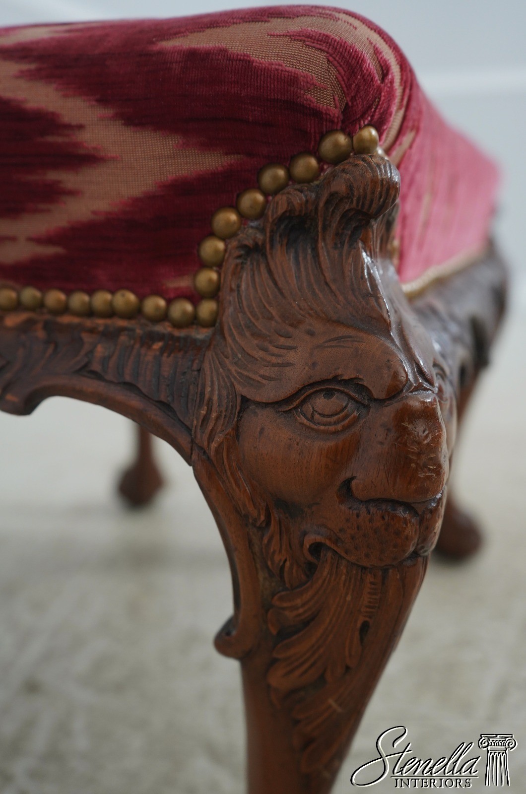 71067: Antique English Carved Paw Foot Chippendale Mahogany Ottoman