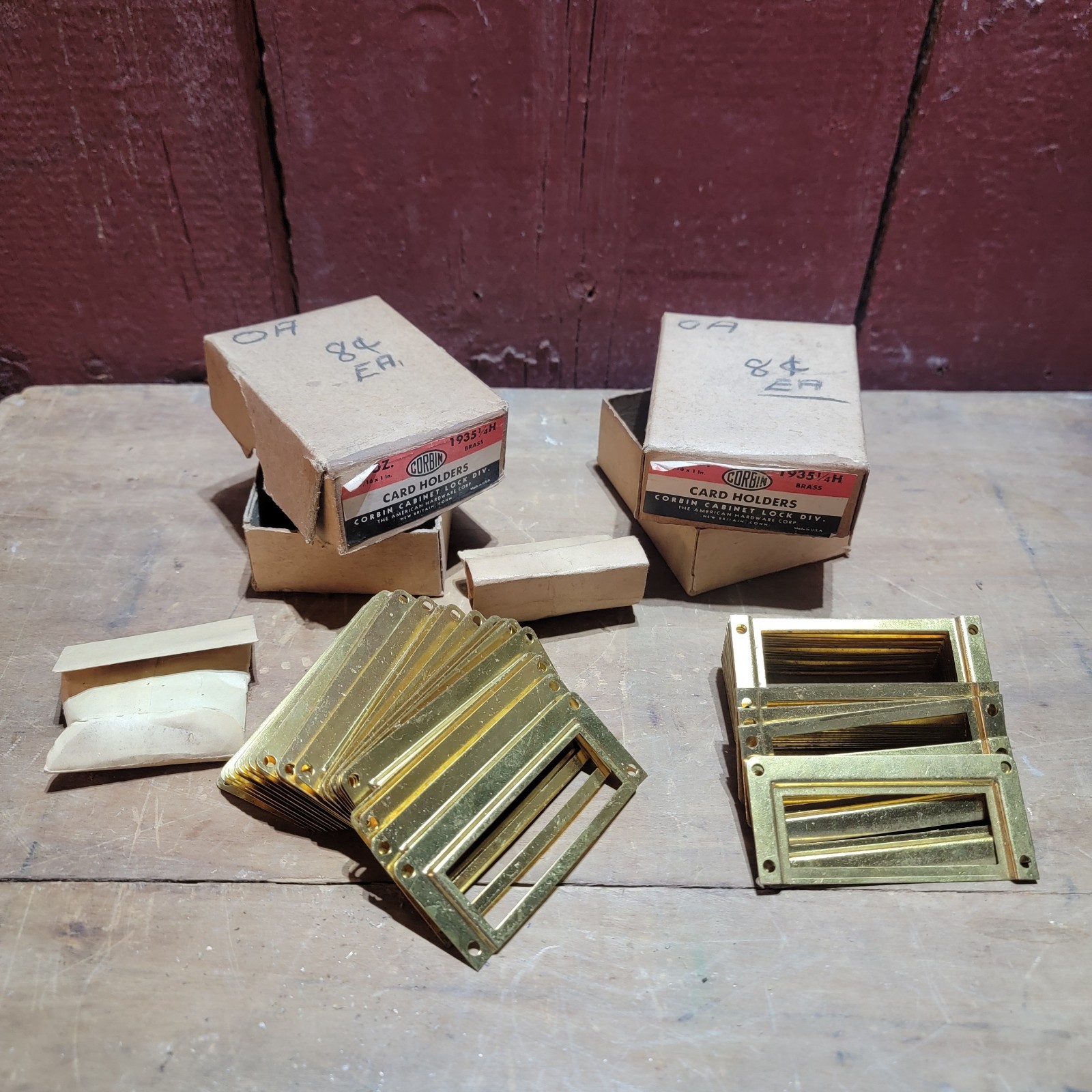 Over 40 Vintage Corbin Brass Label Card Holders File Drawer Hardware Part NOS