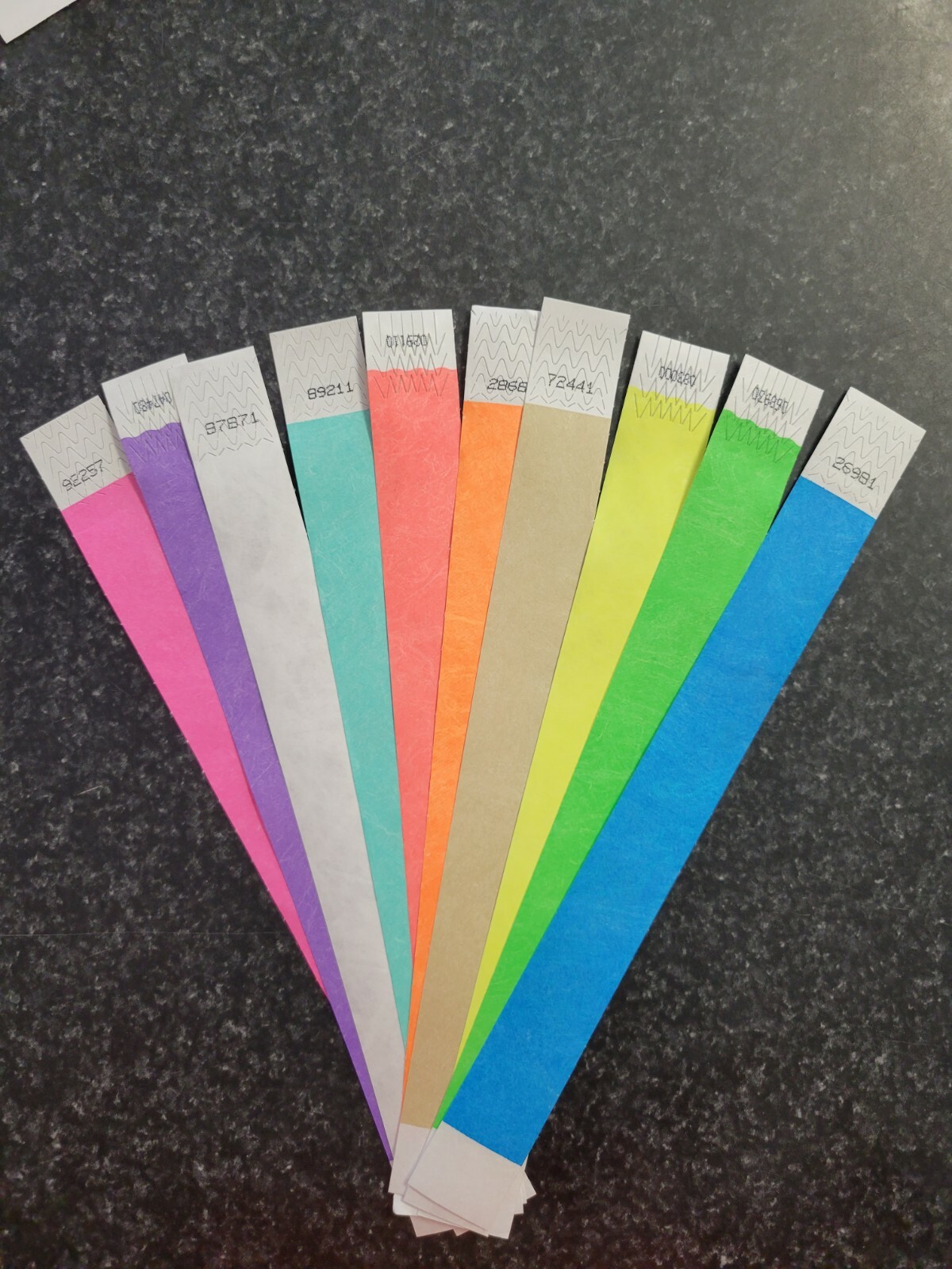 1,000 3/4" (100 each of 10 colors) PAPER WRISTBANDS. ARM BANDS, TYVEK WRISTBANDS